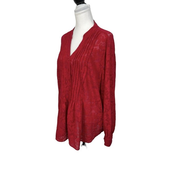 Style & Co Knit Top Blouse Plus Size 2X 3/4 Sleeves Mesh Pleated Red Work Top - Picture 3 of 10